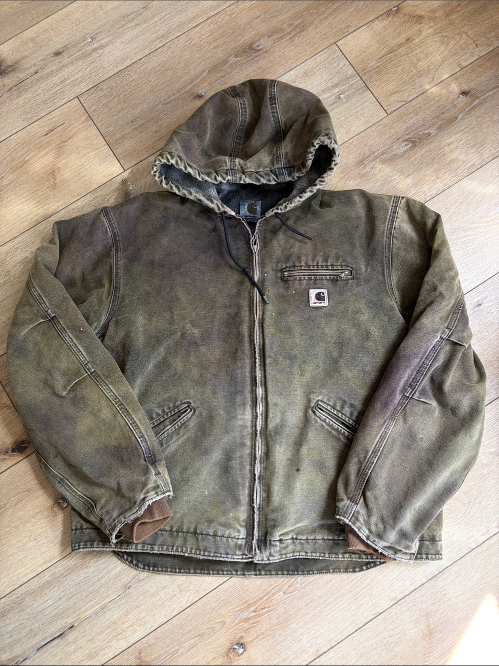 Carhartt J141 DKB Sandstone Jacket Sherpa Lined Brownish Green Canvas Mens XL